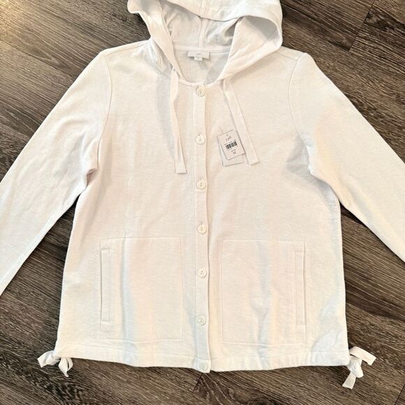J Jill White Cotton Linen Button Up Hoodie New - Picture 3 of 10